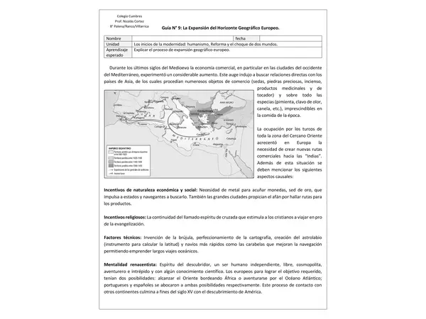 Guía N° 9: La Expansión del Horizonte Geográfico Europeo.