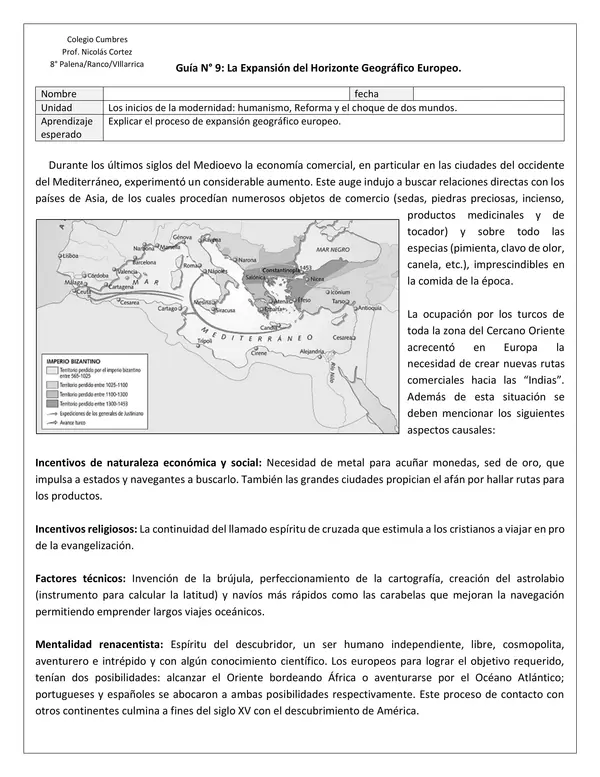 Guía N° 9: La Expansión del Horizonte Geográfico Europeo.