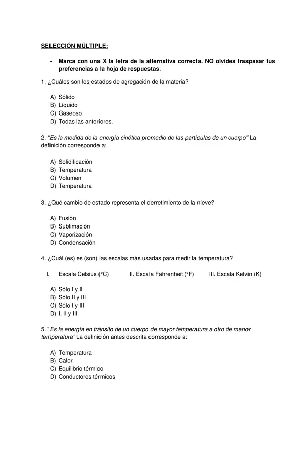 PRUEBA DIAGNOSTICO, CIENCIAS NATURALES, SEPTIMO BASICO CON SOLUCIONES