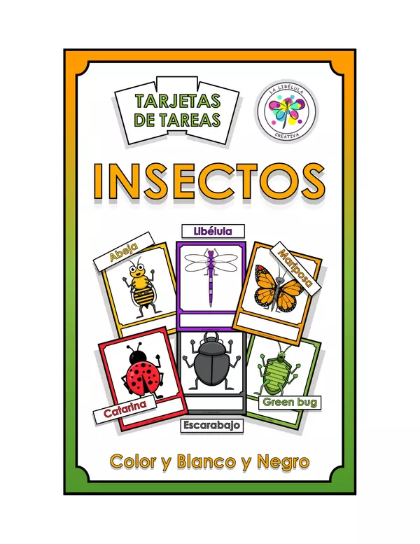 Tarjetas de Tareas Insectos Animales Color Recortar