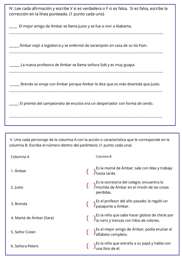 Evaluación Plan Lector: “Ámbar en cuarto y sin su amigo”
