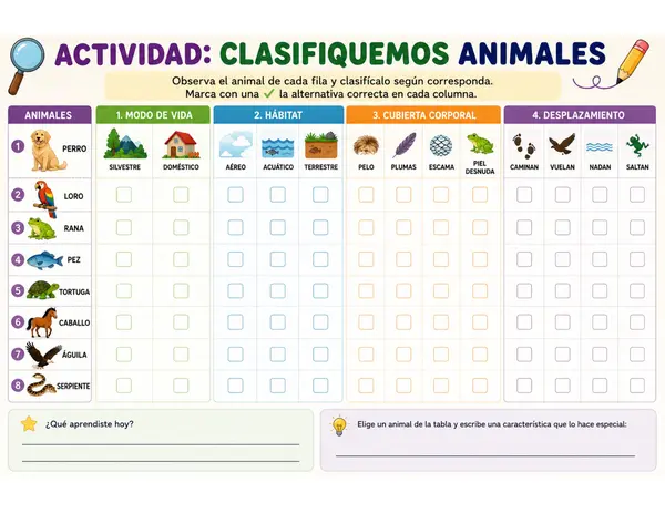 Tipos de Cubierta Corporal – Material Educativo + Actividades 🐸🐦🐟🐶