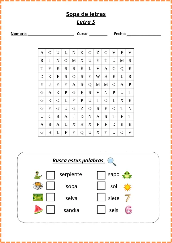 Sopa de letras "Letra S"