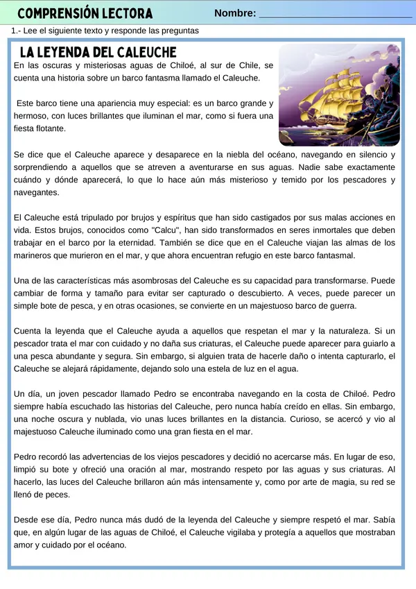 Leyendas Chilenas, Comprensión lectora