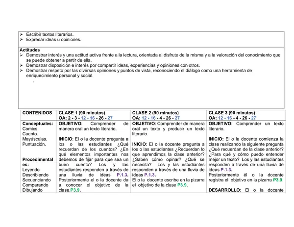 Planificación Clase a Clase: Mayo | Lenguaje y Comunicación Tercero Básico