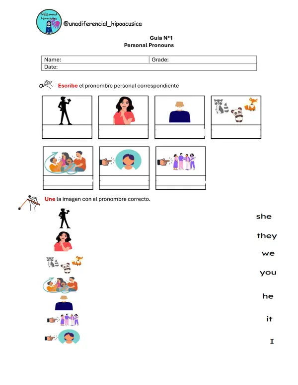 Guía Personal Pronouns- Inglés escrito y LSCh