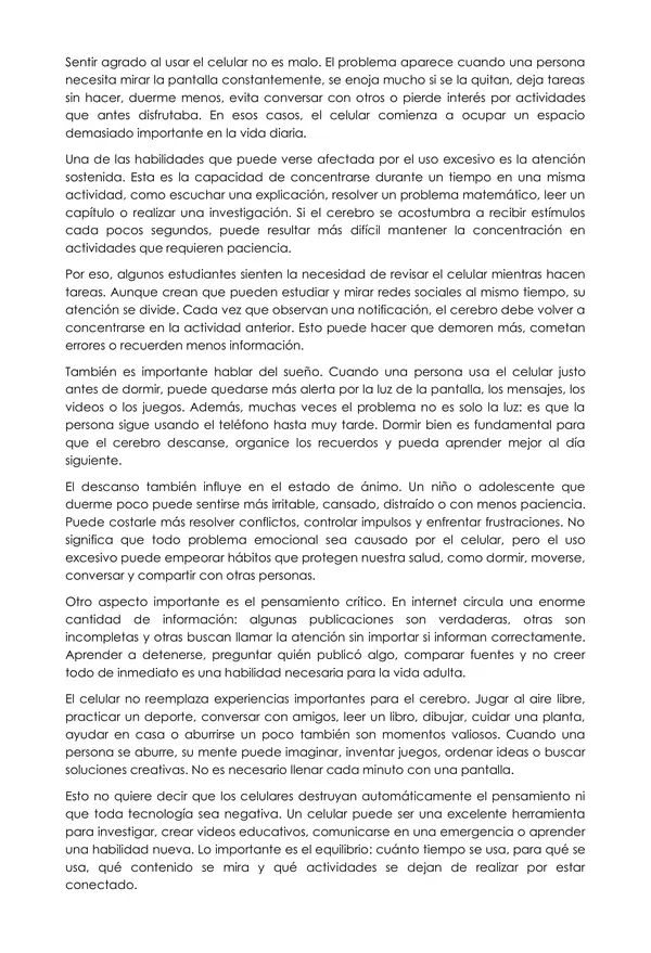 Guía de Comprensión Lectora: El celular, el cerebro y nuestras decisiones 
