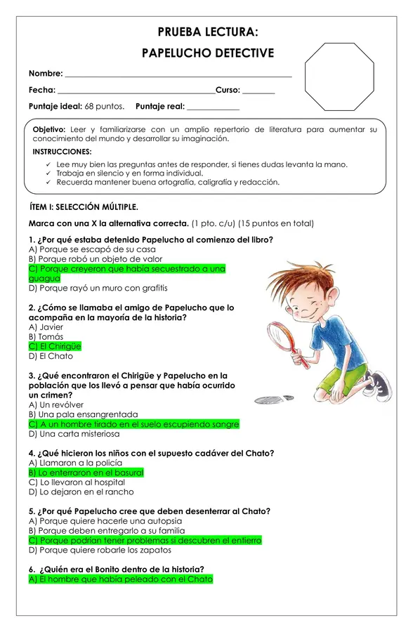 Prueba Lectura - Papelucho detective