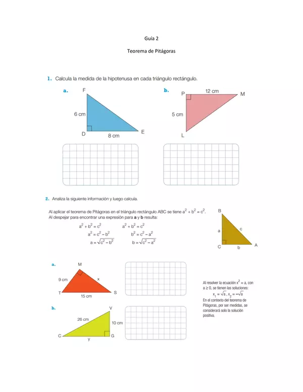 Guía , Teorema de Pitágoras, OCTAVO BASICO, MATEMATICAS