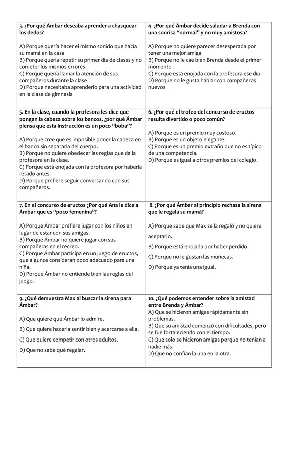 Prueba lectura complementaria "Ámbar en cuarto y sin su amigo"