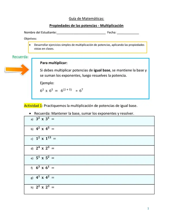 Propiedades de las potencias - multiplicación