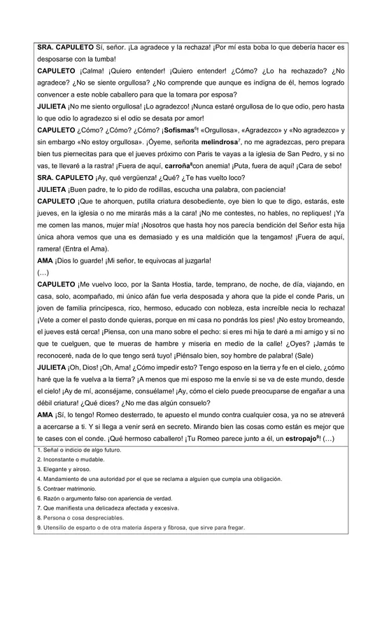 Guía género dramático/tragedia moderna - Fragmento "Romeo y Julieta"