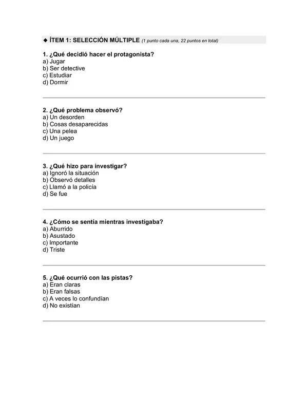 Prueba del libro "Papelucho detective" (Marcela Paz)