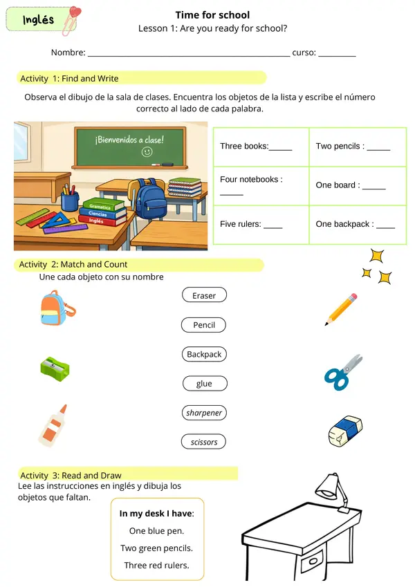 Ingles Tercero básico Unidad 1