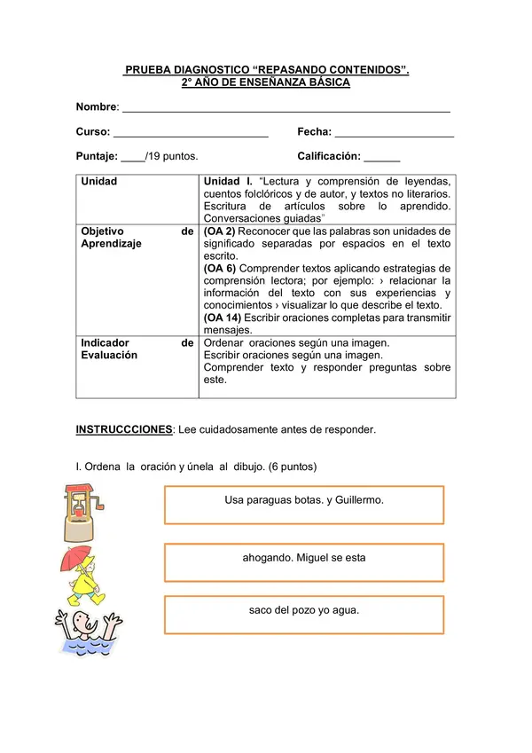 prueba diagnostico segundo basico lenguaje con solucion 