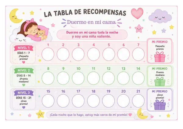 Tabla de Recompensas Infantil – “Duermo en mi cama” 💤 | Rutina de Sueño para Niños