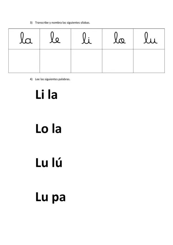 Guía de aprendizaje letra "L".