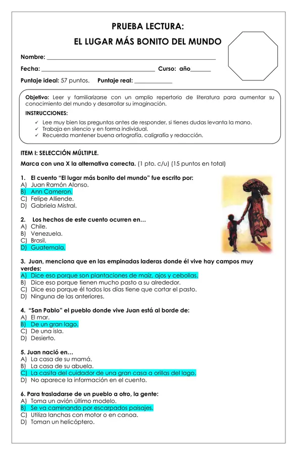 Prueba Lectura - El lugar más lindo del mundo