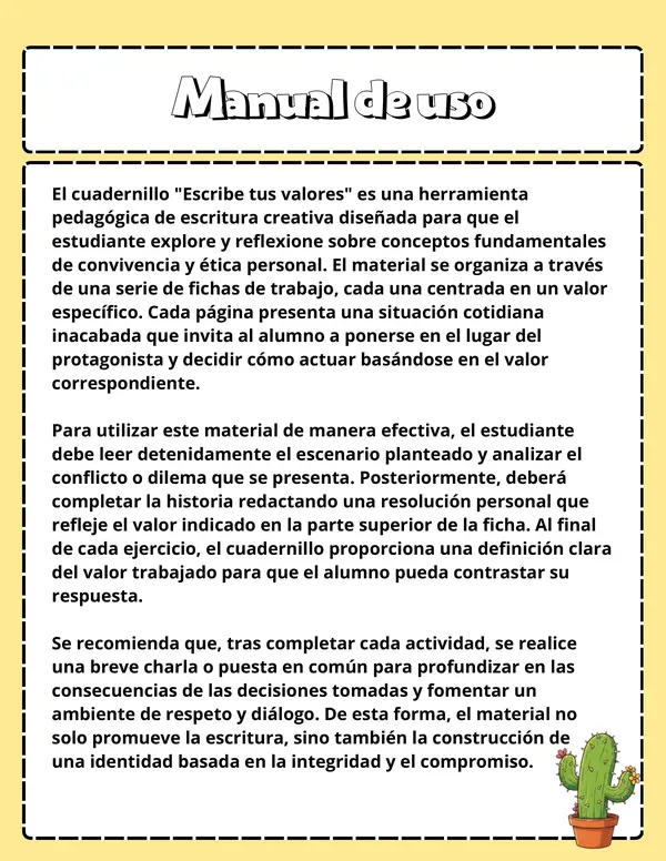 Cuadernillo: Escribe tus valores