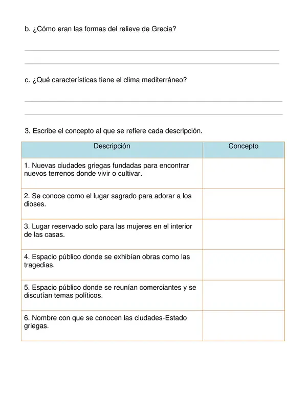 Guía de trabajo "Antigua Grecia" tercer año.