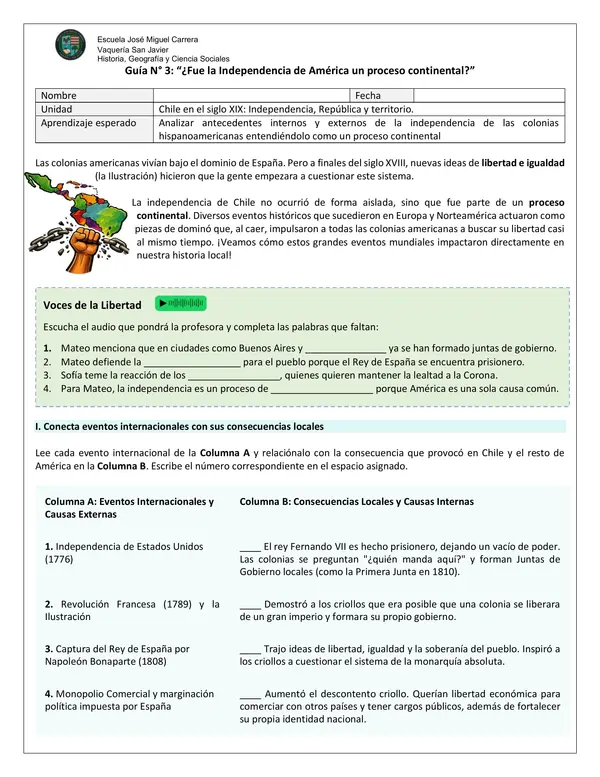 Guía N.°3: Antecedentes de la Independencia de Chile