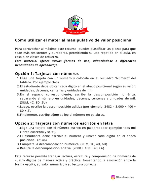 Tablero de Valor Posicional - Números hasta el 10.000