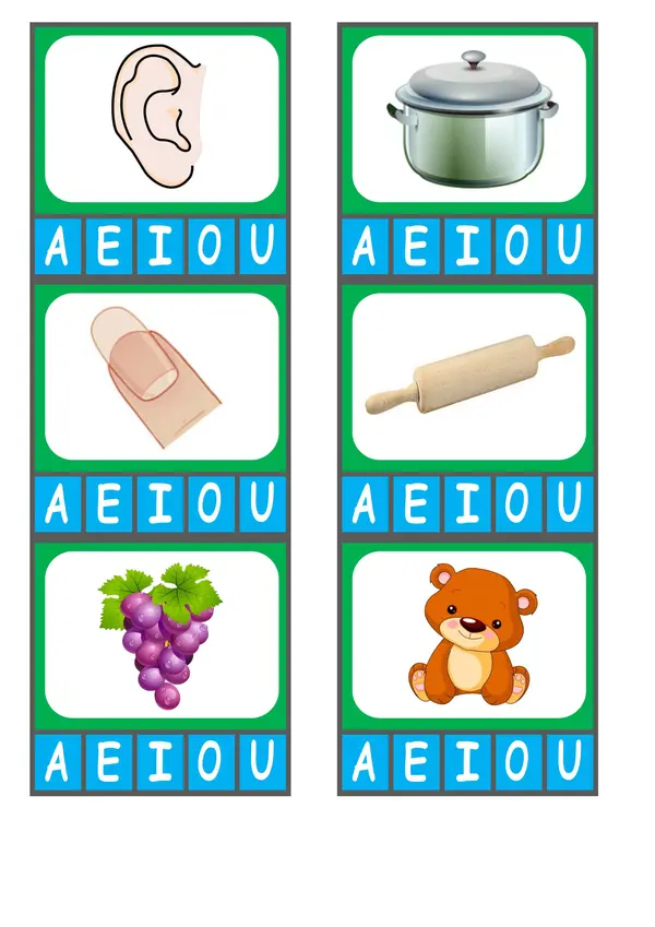  Láminas de Identificación de Vocales Iniciales 