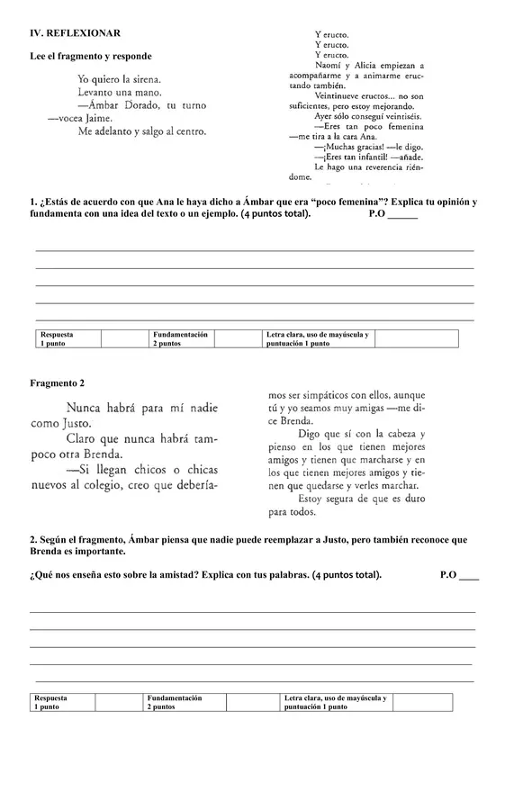 Prueba lectura complementaria "Ámbar en cuarto y sin su amigo"