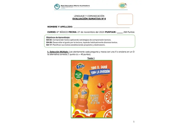 Evaluación Afiche, Publicidad y Propaganda, Género Dramático, Plan Lector "Los pecosos" - 6° Básico