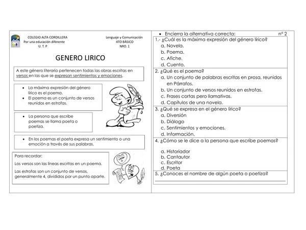 GÉNERO LIRICO LENGUAJE 4TO. BÁSICO