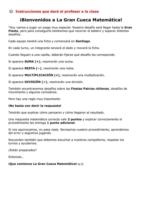 Juego de fiestas patrias asociado a matemáticas