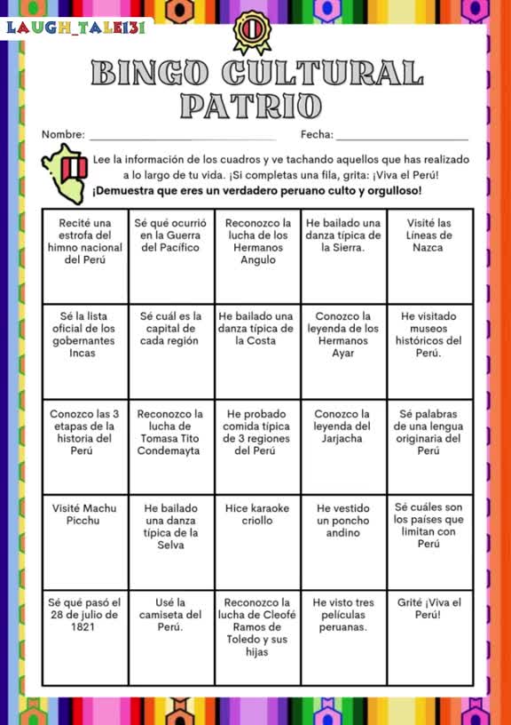 🏆 BINGO CULTURAL PATRIO 🇵🇪