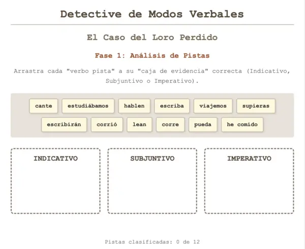 Juego interactivo - Modos verbales- 8vo básico