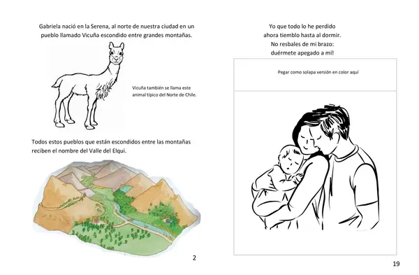 Apegado a mí. Gabriela Mistral, libro con actividades y para colorear