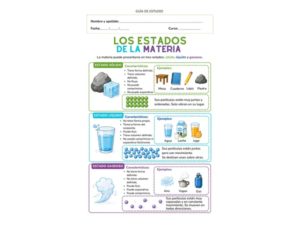 GUÍA DE ESTUDIO "LOS ESTADOS DE LA MATERIA"