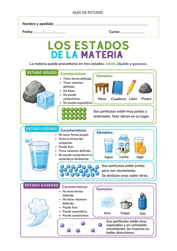 GUÍA DE ESTUDIO "LOS ESTADOS DE LA MATERIA"