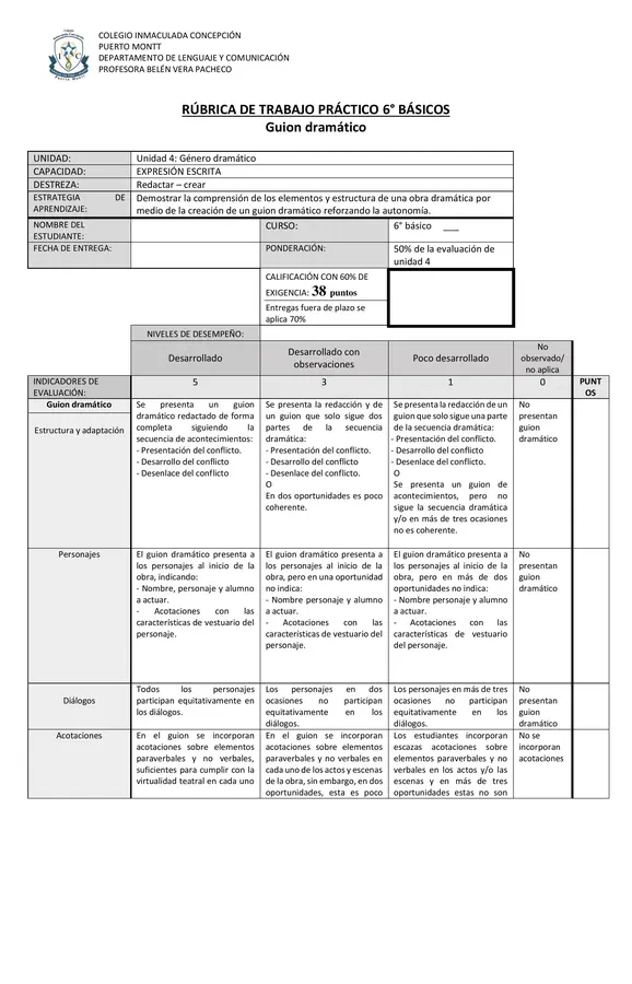 Rúbrica guion dramático