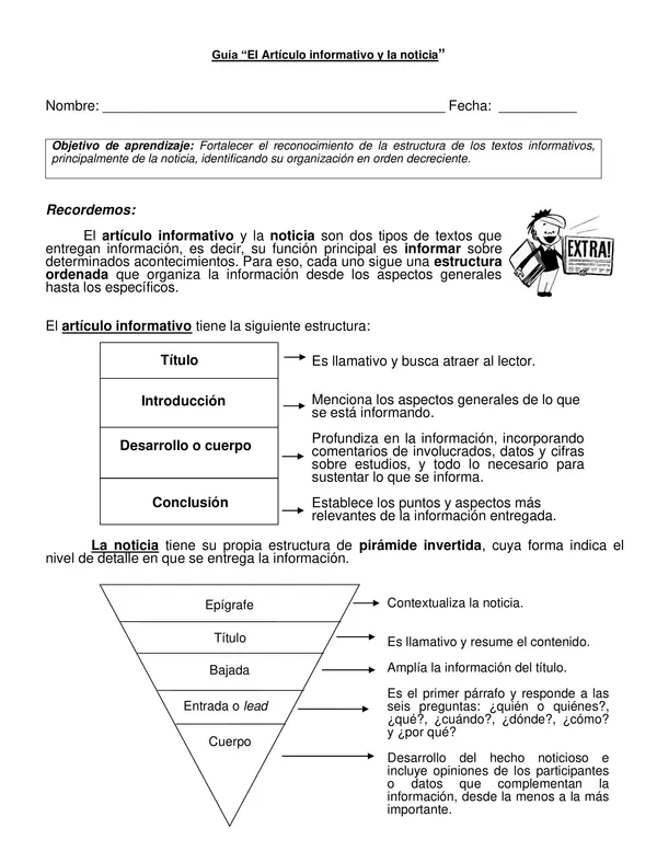 Guía "El artículo informativo y la noticia" 5° año