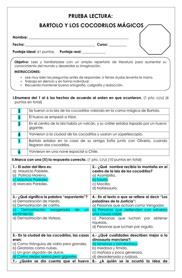 Prueba Lectura - Bartolo y los cocodrilos mágicos