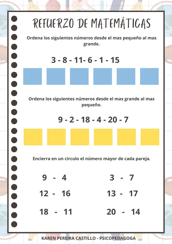 REFUERZO DE MATEMÁTICAS PRIMERO BASICO