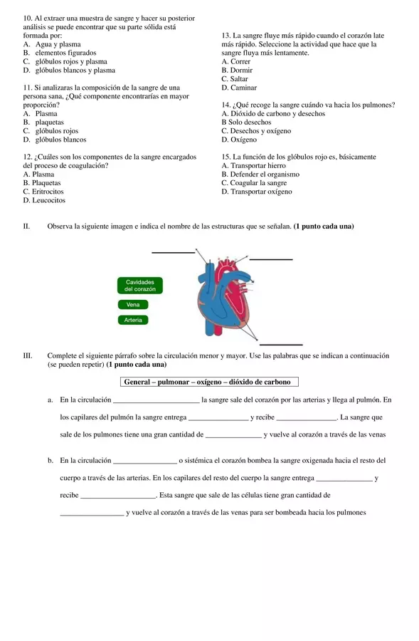 Evaluación Estructura y función del sistema circulatorio