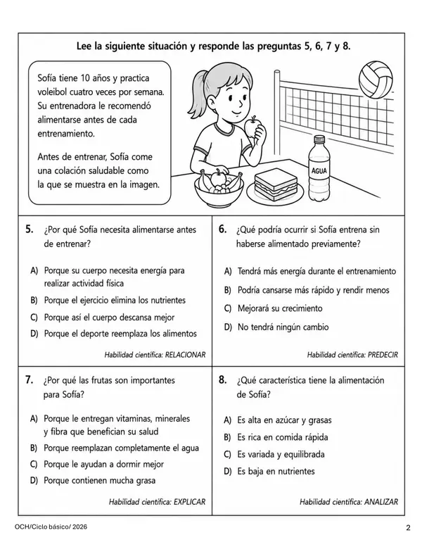 Evaluación OA5 Nutrición y Alimentación Saludable 5° Básico Ciencias Naturales