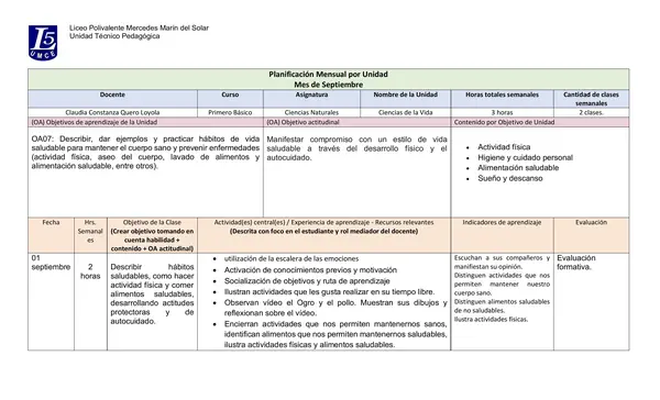 Planificación 1 básico ciencias naturales