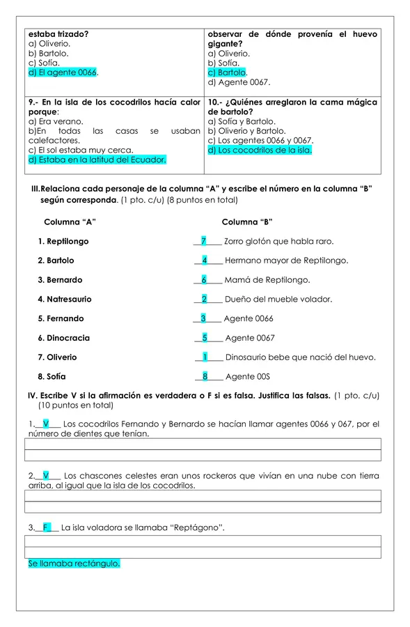 Prueba Lectura - Bartolo y los cocodrilos mágicos