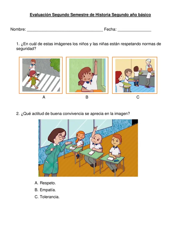 Evaluación segundo semestre de historia, 2° año básico.