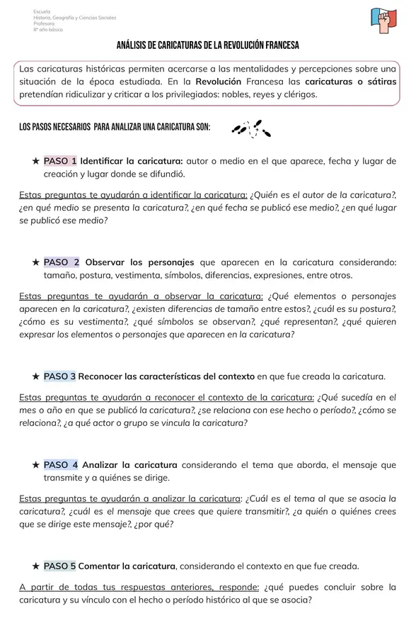 Guía para analizar caricaturas de la Revolución Francesa – 8° básico