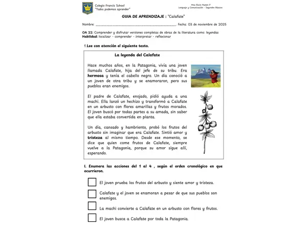 Leyenda Calafate - Guía de aprendizaje 