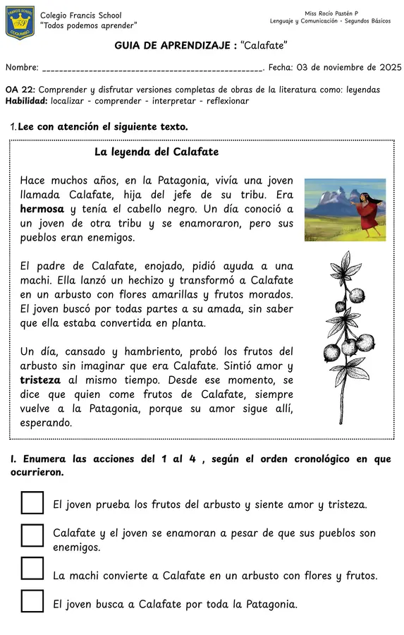 Leyenda Calafate - Guía de aprendizaje 