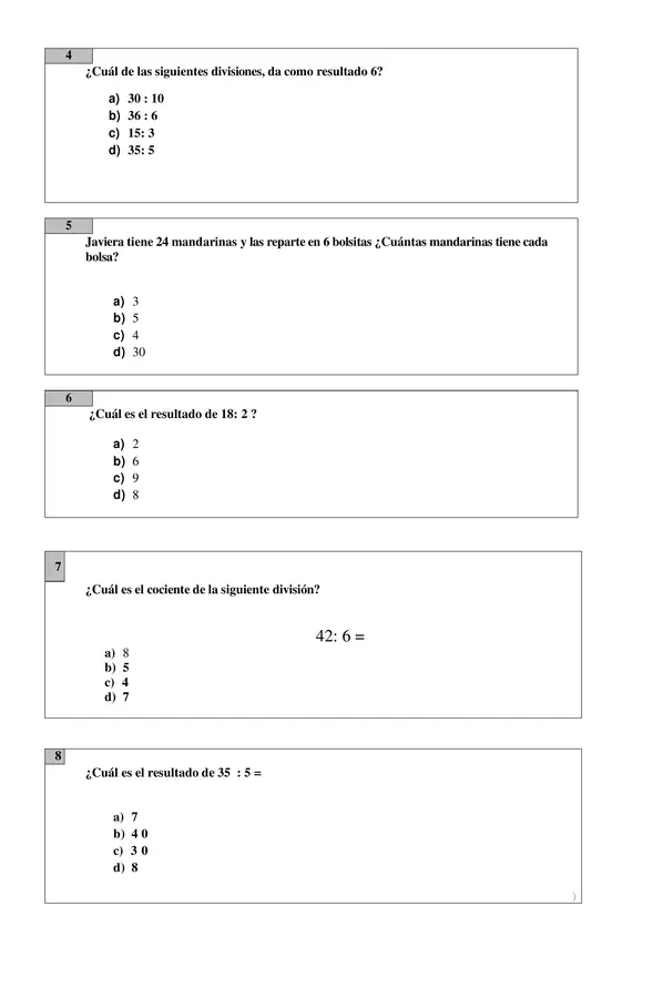 Prueba de divisiones tercero básico