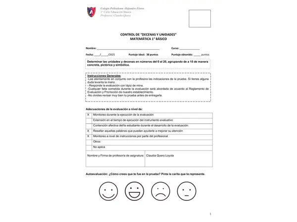 Evaluación decenas y unidades